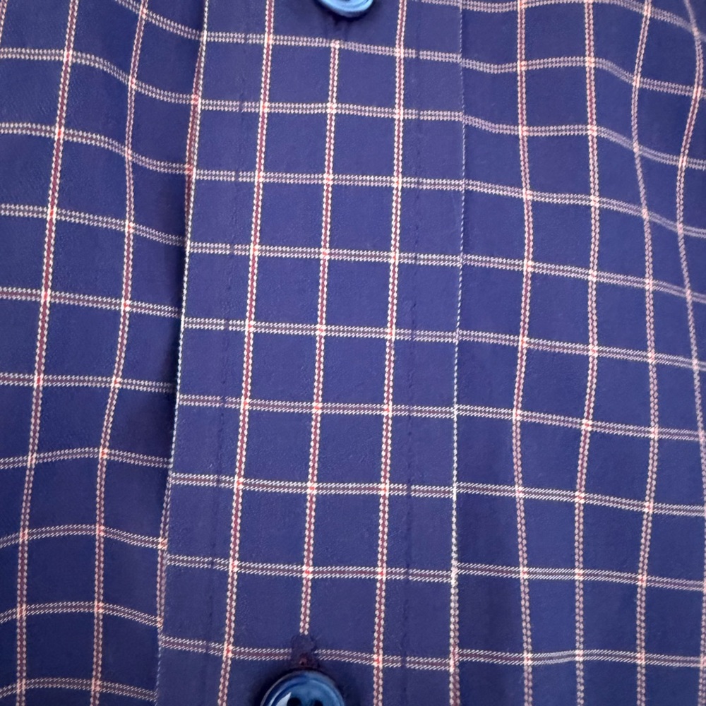 Faconnable Men’s Navy and White Windowpane Button-Down Shirt Size Large NWT - Picture 4 of 10